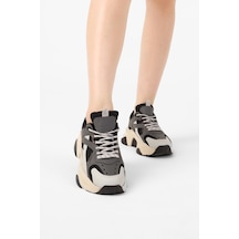 Tonny Black Rahat Kalıp Poli Taban Bağcıklı Sneaker Kadın Füme Gri Sneaker Tbcrn1903