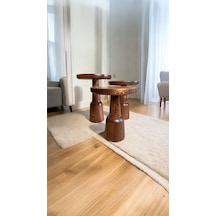 Wood Ahşap 3 Lü Set Ürgüp Mantar Yan Sehpa / Kestane Renk / Zigon Sehpa Vernikli Kestane