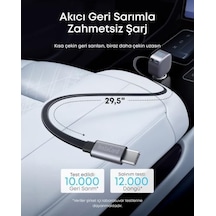 Nano Usb-c Araç Şarj Cihazı, 75w, Ultra Kompakt Type-c Hızlı Şarj Cihazı, Entegre Geri Çekilebilir Kablo, Gri - A2738