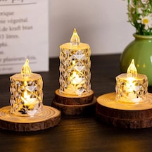Led Mum Şeffaf Kristal Led Mum Pilli Alevsiz Çay Mumu Düğün Doğum Günü Ortam Işığı Midi Diğer