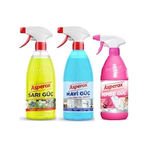 Asperox Sarı Güç + Mavi Güç Sprey 2 X 1 L + Pembe Güç Leke Çıkarıcı 650 Ml