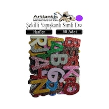 Şekilli Simli Eva Yapışkanlı 50 Li 1 Paket Kendinden Yapışkanlı Simli Eva Sticker Okul Öncesi Kreş Ana Sınıfı Mor