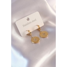 Çelik Gold Renk Kutup Yıldızı İşleme Zirkon Taşlı Kadın Küpe - Çok Renkli