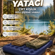 Çift Kişilik Şişme Hava Yatağı Flokeli Yüzey Hızlı Şişirme Vanalı Kamp Ve Misafir Yatağı Renkli