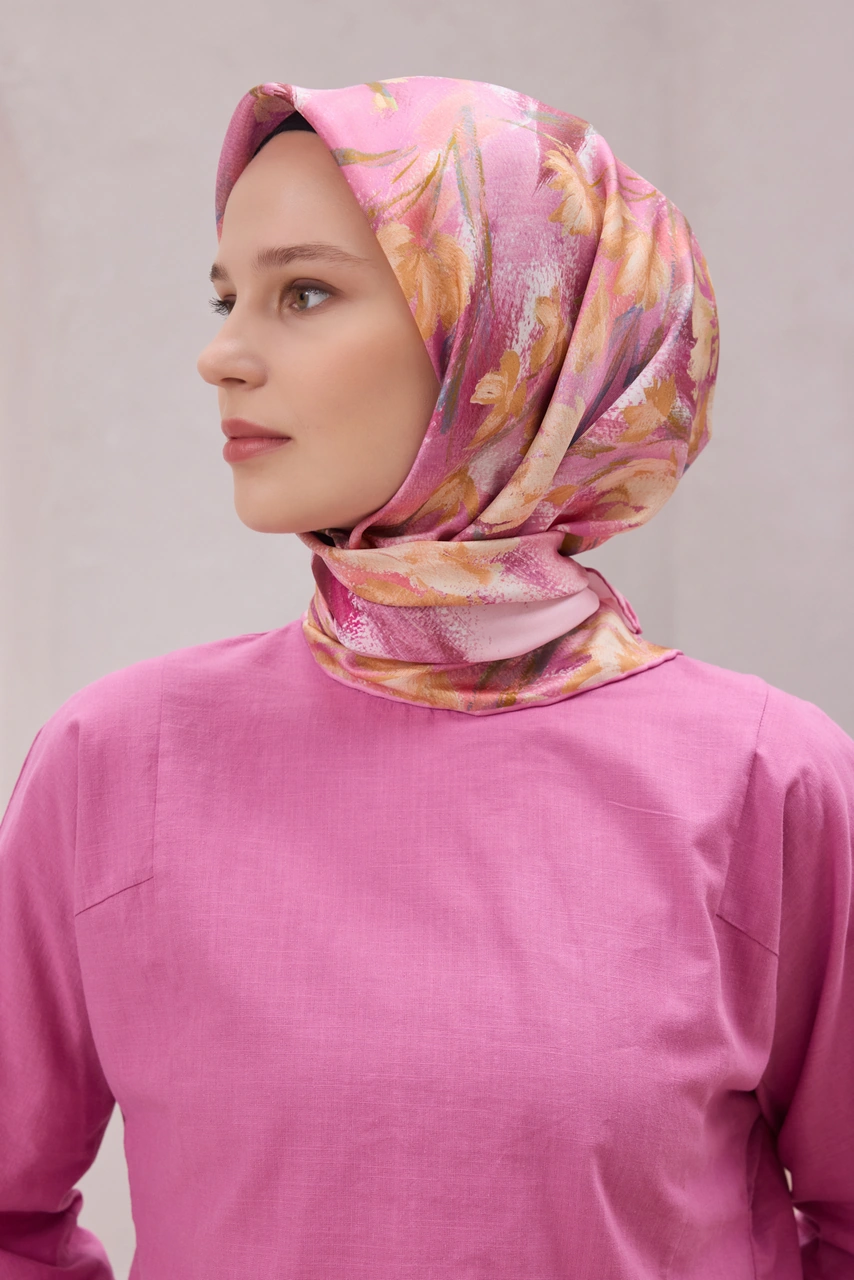 BELLİ Çiçek Desen İpek Twill Eşarp 4217d01 Pembe