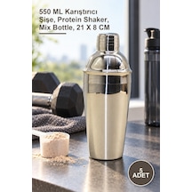 5 Adet Çelik Shaker 550 Ml Karıştırıcı Şişe, Protein Shaker, Mix Bottle, 21 X 8 Cm Sarı