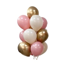 10 Adet 12 Inç Krom Gold Pembe Ve Beyaz Karışık Balon Çok Renkli
