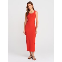 Dilvin 91382 Düğme Detaylı Midi Elbise-k.kırmızı K.kırmızı