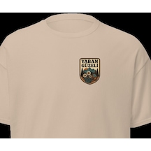 Wildstyle Yaban Güzeli Renkli Vintage Doğa Kamp Yaban Hayat Baskılı Unisex Bisiklet Yaka Pamuklu Tişört Camel