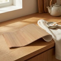 Amberhaus Katlanır Bambu Koltuk Kenarı Tepsisi Mat 32x45 Cm Geniş Kolçak Masası İçecek, Atıştırmalık Ve Tablet Standı Doğal Ahşap
