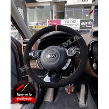 Kia Niro De Dikme Direksiyon Kılıfı Full Alcantara Süet Taba Yüzük Ve Taba Dikiş 2016-2019 Siyah