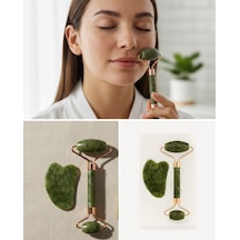 Doğal Yeşim Taşı Yüz Masaj Roller Ve Gua Sha Seti 2 Parça Çok Renkli