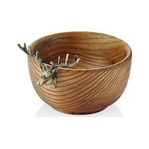 Geyik Figürlü Ahşap Kase Bronz 22x19x11cm