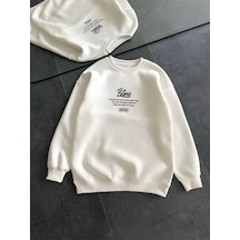 Kışlık Bisiklet Yaka Ön Ve Arka Baskılı Sweatshirt - Beyaz