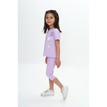 Toontoy Kids Toontoy Kız Çocuk Bloom Yazı Çiçek Baskılı Kaprili Takım Lila