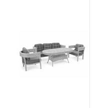 Lozan Raddan 3+1+1 Çay Seti Balkon Teras Bahçe Mobilyası El Örgüsü Raddan 5 Kişilik Oturma Grubu Gri Gri