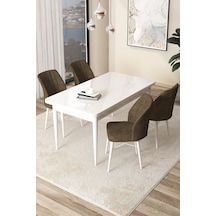 Canisa Concept Arp Serisi 70x110 Sabit Mutfak Masası Takımı Beyaz Masa 4 Kahverengi Sandalye Masa Beyaz/ Sandalyeler Kahverengi