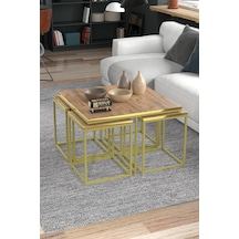 Orta Sehpa Ve Zigon Sehpa 5'li Lüx Set Altın Ceviz