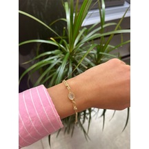 Çgk Çiğdem Gürel Kuyumculuk Beyaz Opal Taşlı Doç Zincirli Altın Bileklik Gold