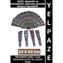 Dekoratif Hediye Sıcak Havalarda Etkili Katlanabilir Çanta Boy Çok Şık Plastik Yelpaze 23 X 43 Cm