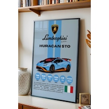 Lamborghini Huracan Sto Premium Araba Tablosu - Teknik Özellikli İtalyan Otomobil Duvar Dekoru Siyah