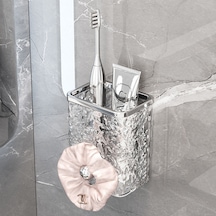 Vkemall Çok Amaçlı Kozmetik Düzenleyici, Duvar Yapışkanlı Şeffaf Ve Gümüş Renkli, 9.1x8.3x11 Cm Şeffaf