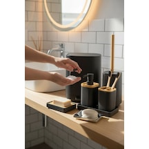 6 Parça Anna Akrilik Bambu Banyo Seti Siyah Siyah