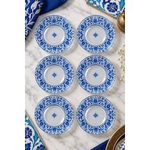6 Lı Cam Çay Tabağı İznik Çini Desenli 12 Cm 6 Adet Çay Tabak Mavi
