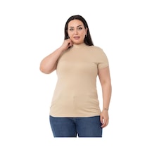 Disentis Büyük Beden Yarım Balıkçı Kısa Kollu Viskon Bej Rengi Body-bej Bej