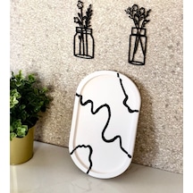 Thiramis Homeconcept Beyaz & Siyah Dalga Detay Dekoratif Tepsi 24x15