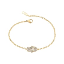 Zirkon Taşlı Hamsa Eli Motifli 14 Ayar Altın Kaplama Kadın Bileklik Gold