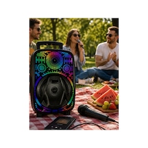 Karaoke Hoparlör Rgb Led Işıklı Usb Fm Radyo Destekli Taşınabilir Speaker Çok Renkli