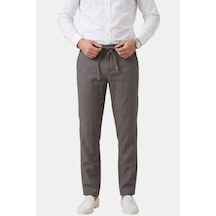 Deepsea Antrasit Slim Fit Likralı Keten Dokulu Lastikli Belli İpli Yazlık Erkek Pantolon 2603001