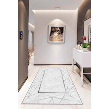 Silver Çerçeveli Kaymaz Tabanlı Dekoratif Halı Rv011n11