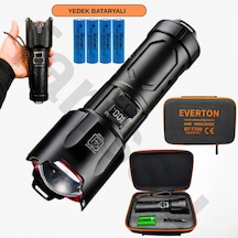 Everton Rt-t709 Profesyonel Fener - 4 Adet 18650 Model Pil Dahil - 10400 Mah Powerbank Siyah