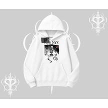 Kapşonlu Sweatshirt Punk Rock Chaos Skeleton Riot Beyaz
