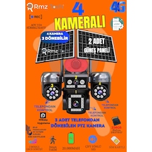Avenir RMZ-TECH 4 Kameralı (3 Motorlu+ 1 Sabit) E Sim 12MP 4G Sim Kartlı Solar Kamera Gece Renkli Görüş
