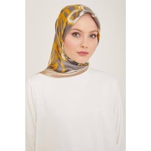 Armine Twill İpek Eşarp Gri, Sarı 9123-38
