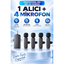 1 Alıcı 4 Mikrofonlu 2.4g Kablosuz Yaka Mikrofonu Vlog Sx26 Pro