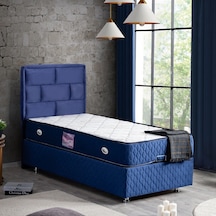 Setaymobilya Diego Tek Kişilik Lacivert Baza + Başlık + Deluxe Ortopedik Yatak