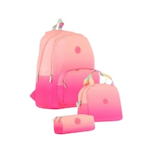 Kaukko Rainbow Somon Pembe Renk Geçişli Kız Çocuk Üçlü İlkokul Ve Ortaokul Çanta Seti Somon - Pembe