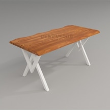 Masif Ahşap Laurus Sulamalı Mutfak Masası Beyaz Ayak 70 x 100 x 76cm