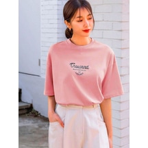 Thousand Süprem T-shirt - Pembe Baskılı Oversize Bisiklet Yaka Kısa Kol Tişört Pembe-279408