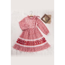 Kız Çocuk Çiçek Piliseli Baskılı Elbise Bgl-st04444 Kırmızı