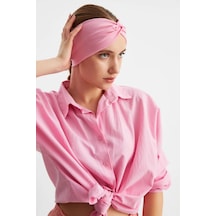 Butik Çapraz Bağlamalı Kadın Bandana Saç Bandı, Kaymaz Yumuşak Esnek%100 Pamuklu Penye - Tek Ebat / Pembe Pembe