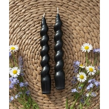 Siyah Renkli Spiral, Burgulu Pinterest Model Şamdan Mum 2' Li Set