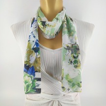 Tedz Collection Paredora Floral Yeşil Krem Uzun Fular Çok Renkli