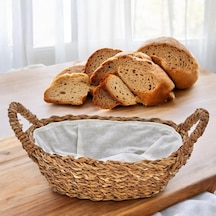 El Yapımı Doğal Hasır Kulplu Çok Amaçlı Dekoratif Oval Sepet, Hasır Kulplu Ekmek Sepeti 27x18x8 Cm Diğer