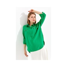 Kadın Polo Yaka Cepli Bluz Yeşil Yeşil