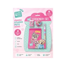 Lisanslı Studio Pets 4 Parça Kırtasiye Seti Defter Kalem Silgi Kalemtıraş Kedi Köpek Desenli - 9009511936663
